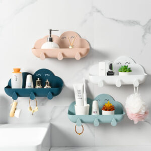 Wall Mounted Storage Rack Bathroom Shelf Perforation-Free Bathroom Kitchen Storage Basket Cosmetic Rack Home Organizer Tool