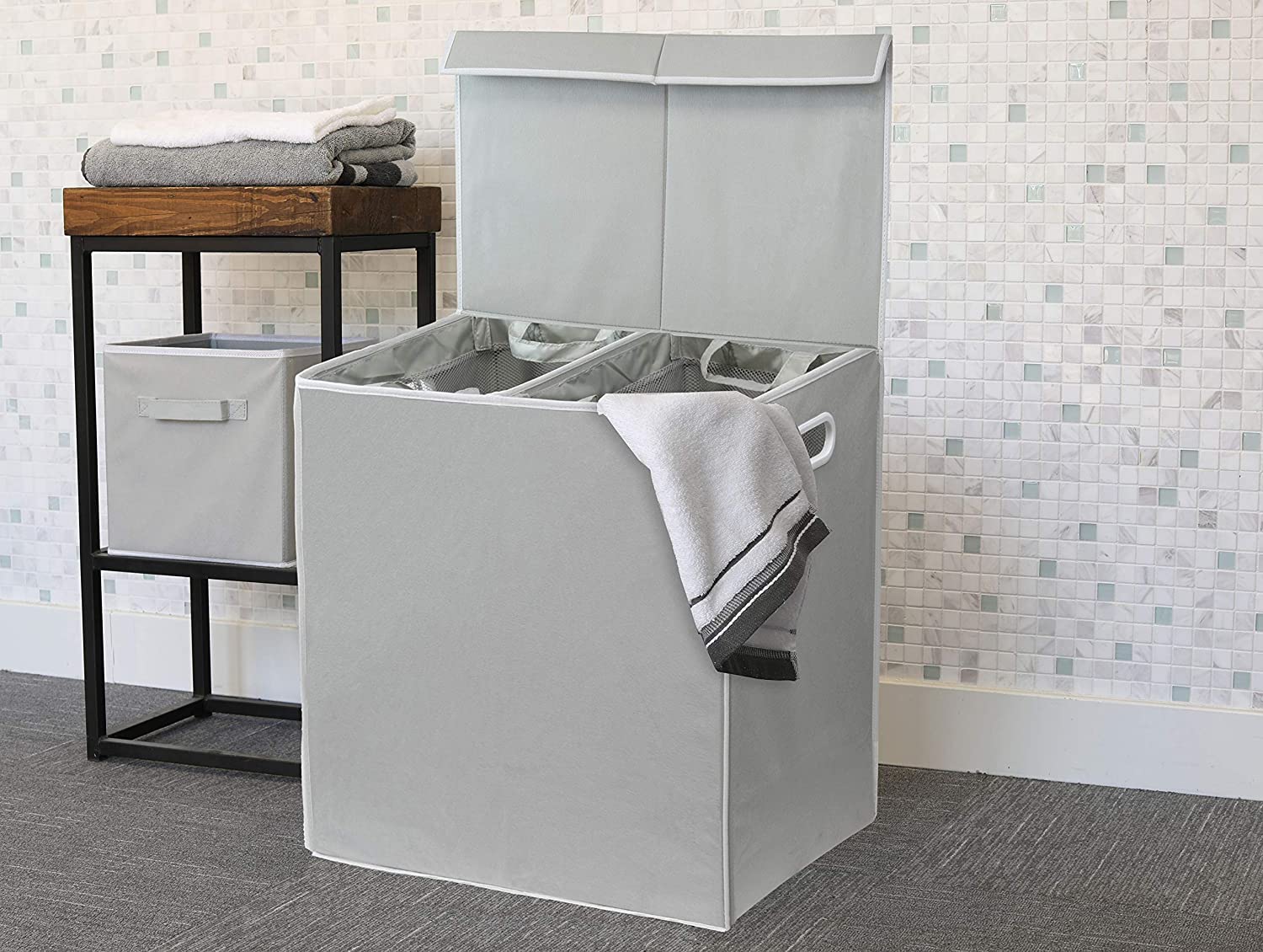 1107-uteldi.jpg Simple Houseware Double Laundry Hamper with Lid and Removable Laundry Bags - Image 4