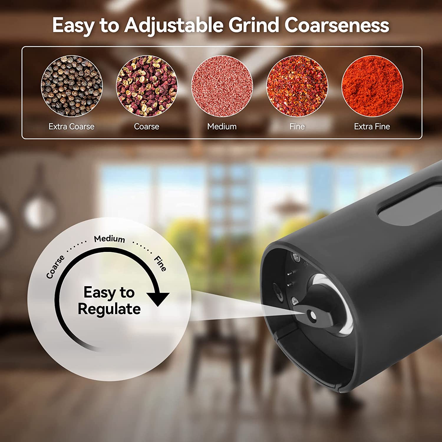 1604-ijczgv.jpg Gravity Electric Salt and Pepper Grinder Set, Automatic Pepper and Salt Mill Grinder Battery-Operated with Adjustable Coarseness, LED Light, Christmas Gifts 1-Pack - Image 4