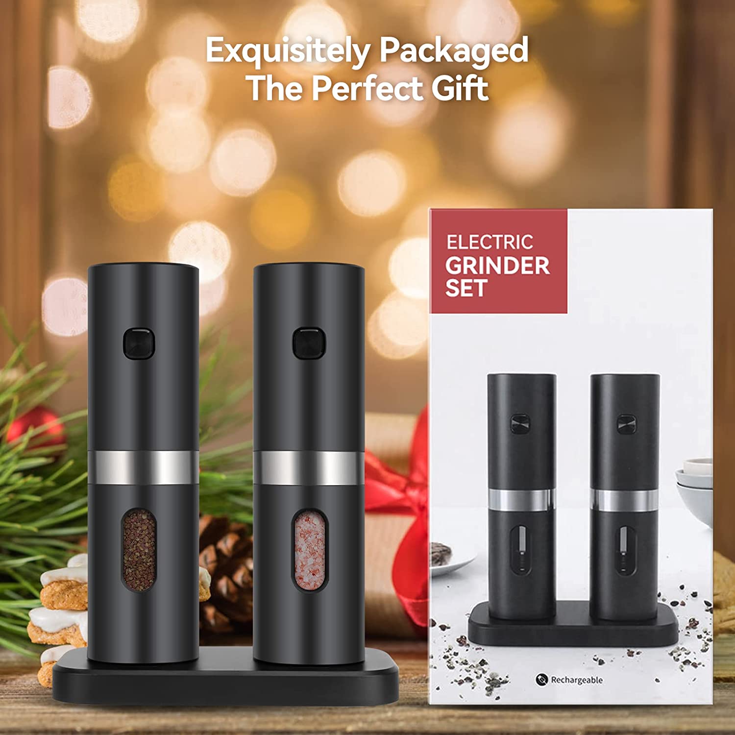 1604-oagk8p.jpg Gravity Electric Salt and Pepper Grinder Set, Automatic Pepper and Salt Mill Grinder Battery-Operated with Adjustable Coarseness, LED Light, Christmas Gifts 1-Pack - Image 2