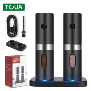 Gravity Electric Salt and Pepper Grinder Set, Automatic Pepper and Salt Mill Grinder Battery-Operated with Adjustable Coarseness, LED Light, Christmas Gifts 1-Pack